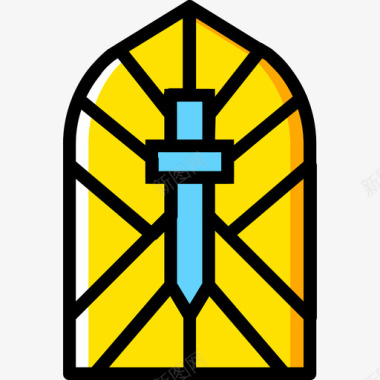 彩色玻璃窗中世纪4黄色图标图标