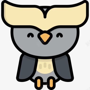 猫头鹰卡瓦伊动物3线性颜色图标图标