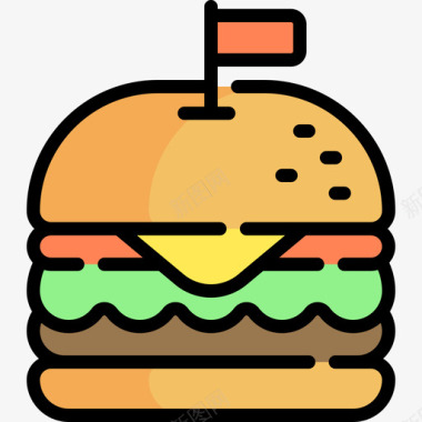 汉堡日常用品动作2线性颜色图标图标