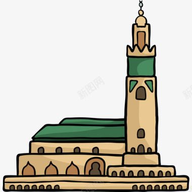 哈桑清真寺世界纪念碑色彩图标图标