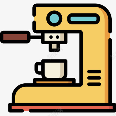 咖啡机咖啡厅24线性颜色图标图标