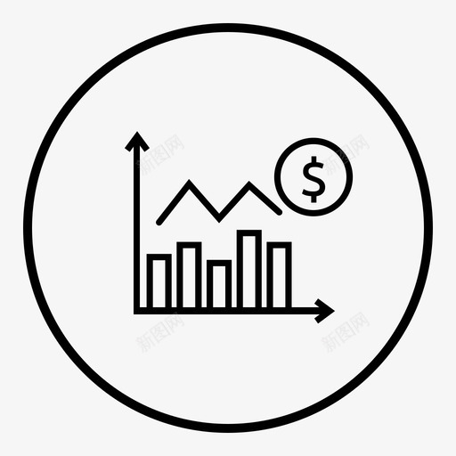 柱状图金融投资图标svg_新图网 https://ixintu.com 投资 柱状图 统计 货币 金融 银行和金融轮廓笔画圈 销售