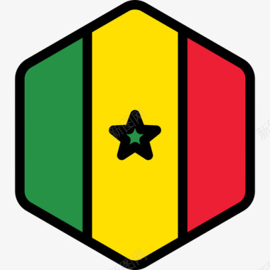 塞内加尔国旗系列5六边形图标图标