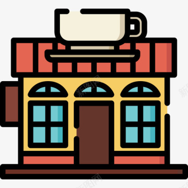 咖啡厅24号咖啡厅线性颜色图标图标