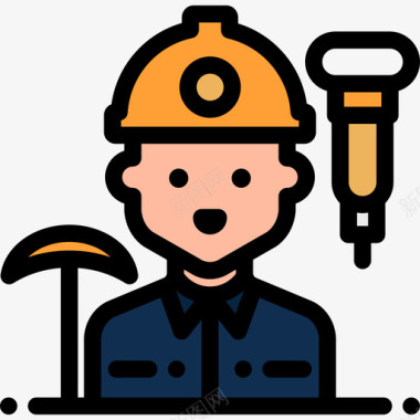 矿工职业和工作6线性颜色图标图标