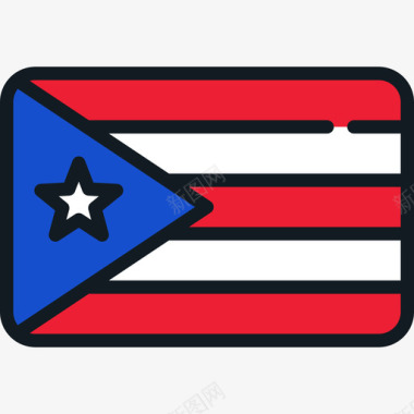 波多黎各旗帜系列4圆形矩形图标图标
