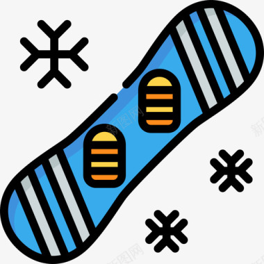 滑雪板冒险运动7线性颜色图标图标