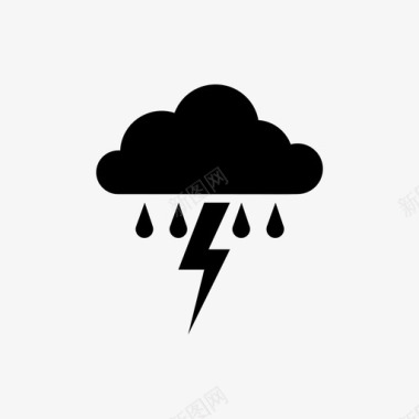 闪电和雨云水滴图标图标