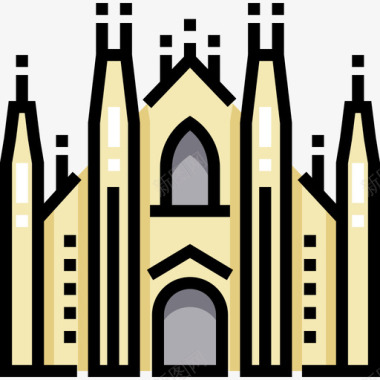 米兰大教堂地标9线性颜色图标图标