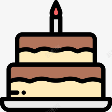 生日蛋糕面包店12线性颜色图标图标