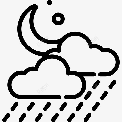 夜雨52号天气直线型图标svg_新图网 https://ixintu.com 52号天气 夜雨 直线型
