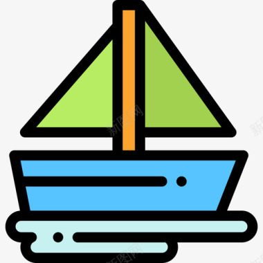 帆船夏季8线性颜色图标图标