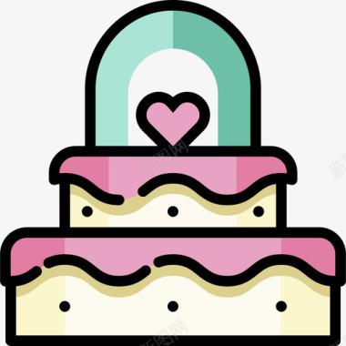 蛋糕婚礼24线性颜色图标图标