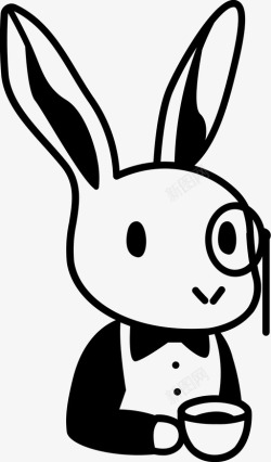 白色兔子贴纸兔子蝴蝶结可爱图标高清图片