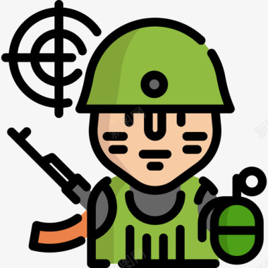 士兵职业和工作3线性颜色图标图标