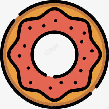 甜甜圈咖啡店24线性颜色图标图标