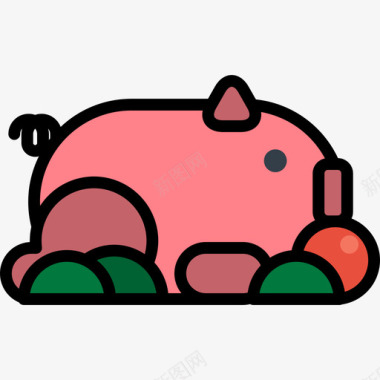 猪肉食品和饮料16线性颜色图标图标