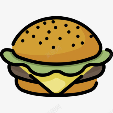 汉堡包食品甜点2线性颜色图标图标
