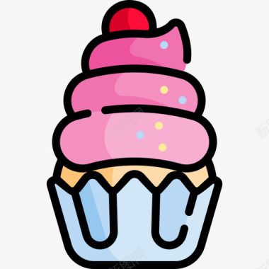 纸杯蛋糕单身女子线性颜色图标图标