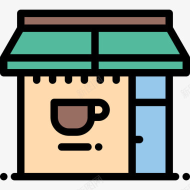 咖啡店城市元素15线性颜色图标图标