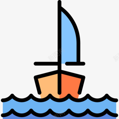 帆船运输36线型颜色图标图标