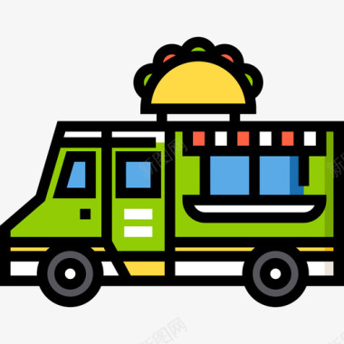 塔可卡车食品卡车2线性颜色图标图标
