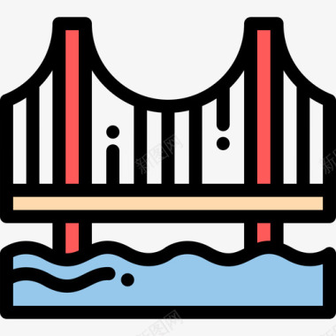 桥城市元素15线性颜色图标图标