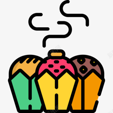 松饼面包房18线性颜色图标图标