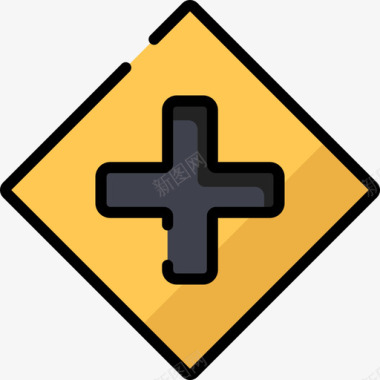十字路口交通标志9线形颜色图标图标