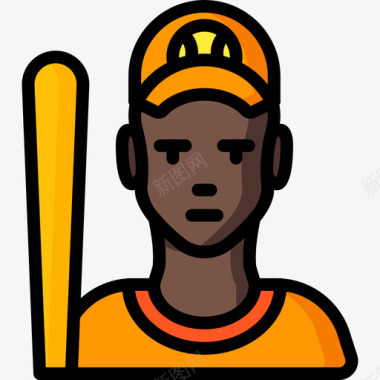 棒球运动员职业6线条颜色图标图标