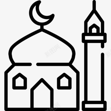 清真寺旅行场所表情符号直线图标图标