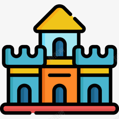 城堡玩具17线性颜色图标图标