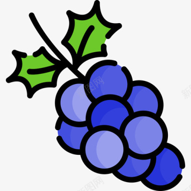 葡萄食品和饮料10线性颜色图标图标