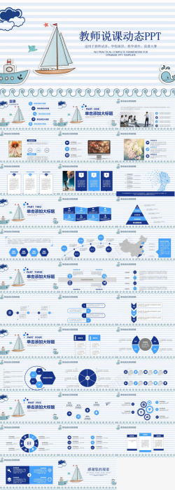 卡通帆船教师说课动态