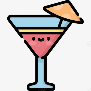 鸡尾酒kawaii饮料3线性颜色图标图标