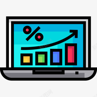 笔记本电脑商业分析线性颜色图标图标