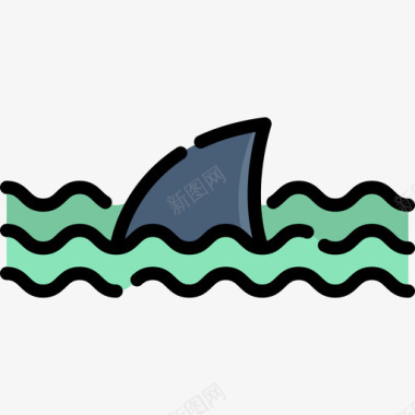 鲨鱼冲浪3线性颜色图标图标