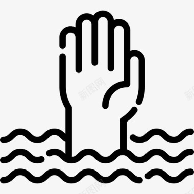 溺水冲浪线性图标图标