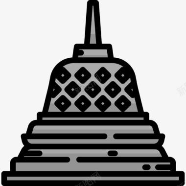 婆罗浮屠纪念碑14线性颜色图标图标