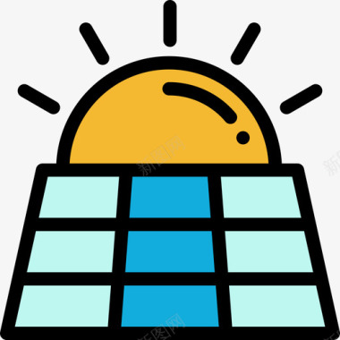 太阳能电池板生态44线性颜色图标图标