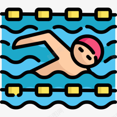 游泳池水上锦标赛线颜色图标图标