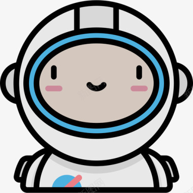 宇航员卡瓦伊化身3线性颜色图标图标