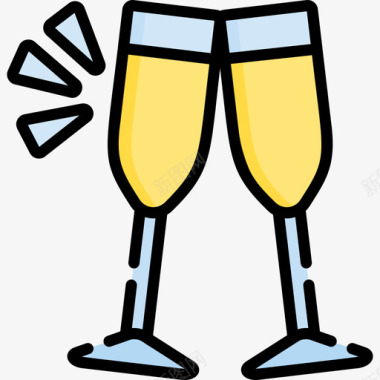 香槟食品和饮料10线性颜色图标图标