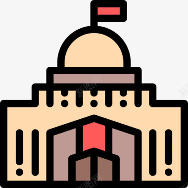 市政厅城市元素15线性颜色图标图标