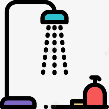 淋浴浴室用品线性颜色图标图标