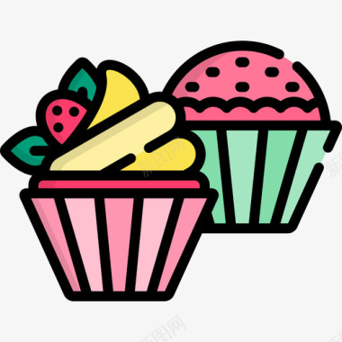 纸杯蛋糕蛋糕店18线性颜色图标图标