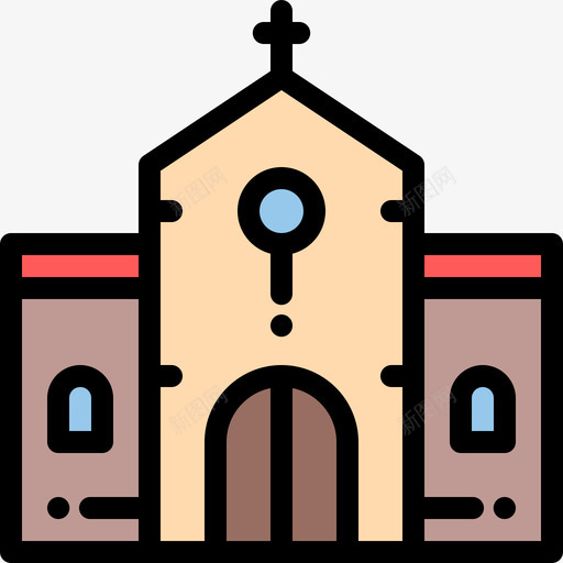 教堂城市元素15线条色彩图标svg_新图网 https://ixintu.com 城市元素15 教堂 线条色彩