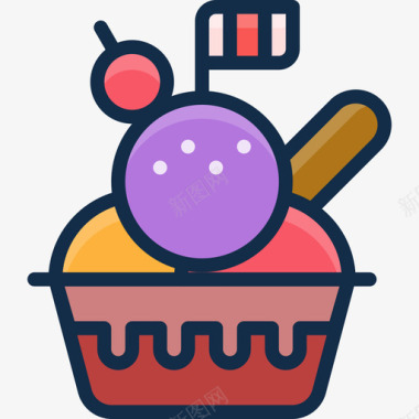 冰淇淋餐厅元素4线性颜色图标图标