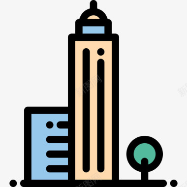 摩天大楼城市元素15线性颜色图标图标