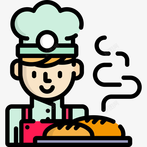 糕点厨师烘焙店18线性颜色图标svg_新图网 https://ixintu.com 烘焙店18 糕点厨师 线性颜色